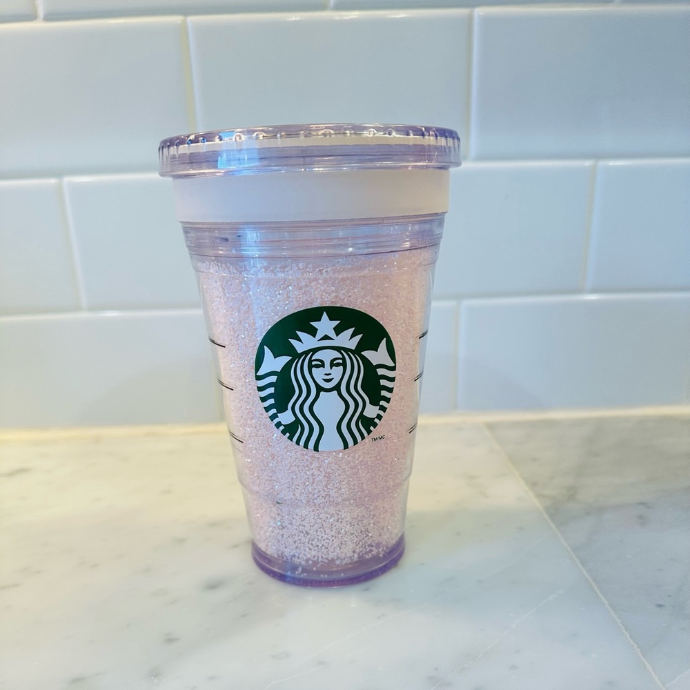 Starbucks cold cup, clear double wall, insulated tumbler 16oz with pink sparkles
